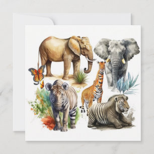 Safari Watercolor Flat Card