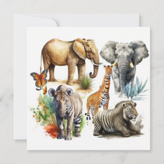 Safari Watercolor Flat Card