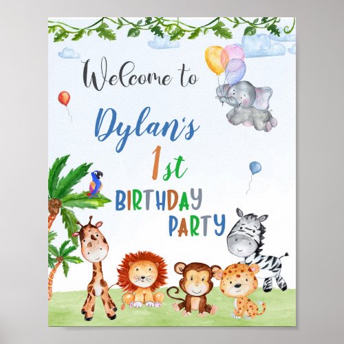 Safari welcome party sign Party animals 1st jungle