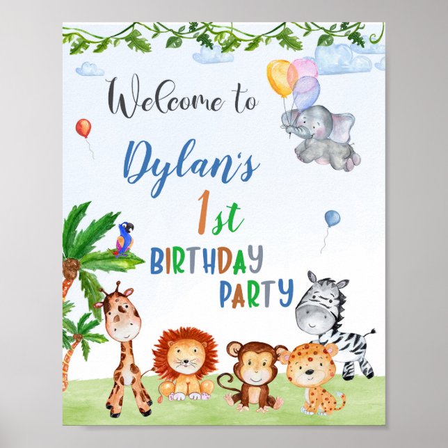 Safari welcome party sign Party animals 1st jungle (Front)