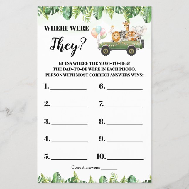 Safari Where were They Baby Shower Game Card Flyer (Front)