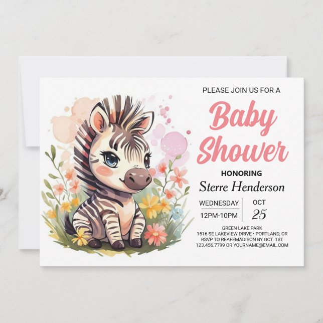 Safari Whimsical Zebra Baby Shower Invitation (Front)