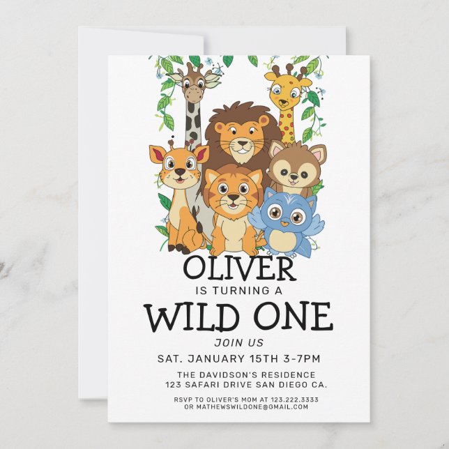Safari Wild 1st Birthday Invitations (Front)