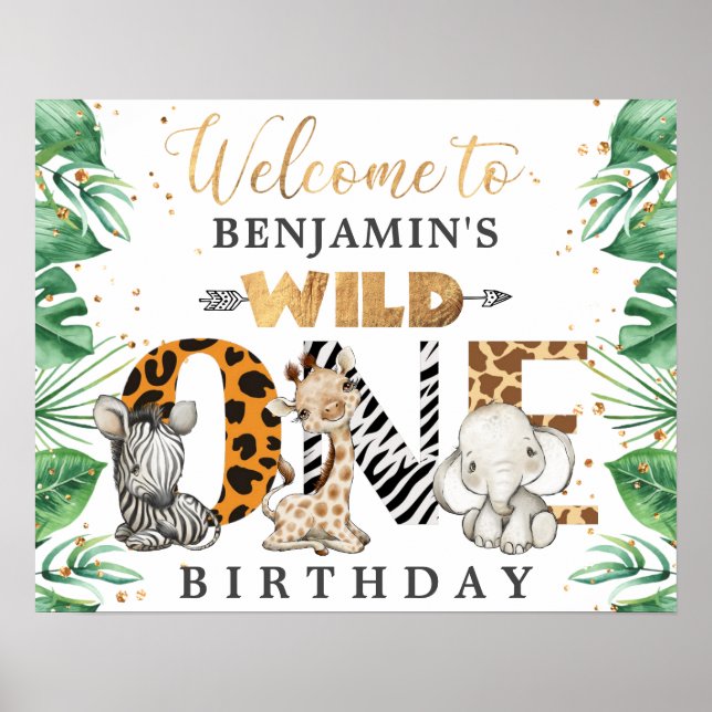 Safari Wild 1st Birthday Party Poster (Front)