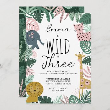 Safari Wild And Three Invitation  Jungle  Invitation by PuggyPrints at Zazzle