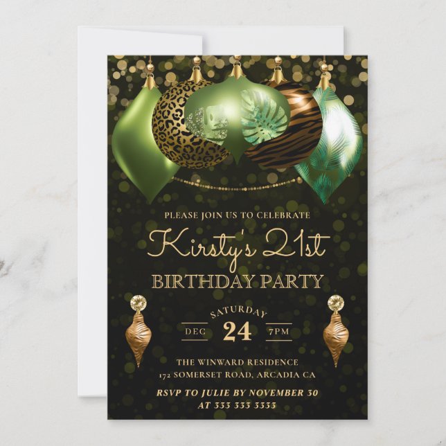 Safari Wild Animal Print Baubles 21st Birthday Invitation (Front)