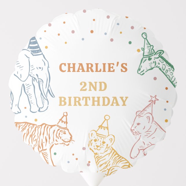 Safari Wild Animals 2nd Birthday Balloon (Front)