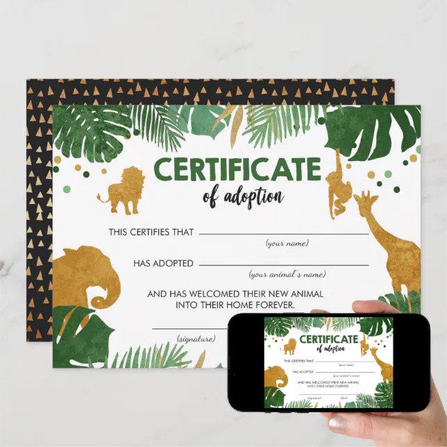 Safari Wild Animals Adoption Certificate Birthday Invitation | Zazzle