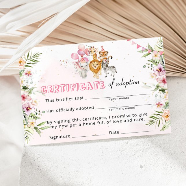 Safari Wild Animals Adoption Certificate Invitation (Creator Uploaded)