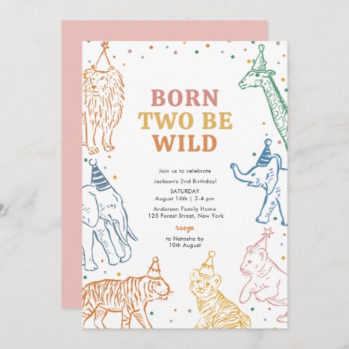 Safari Wild Animals Girl 2nd Birthday Invitation