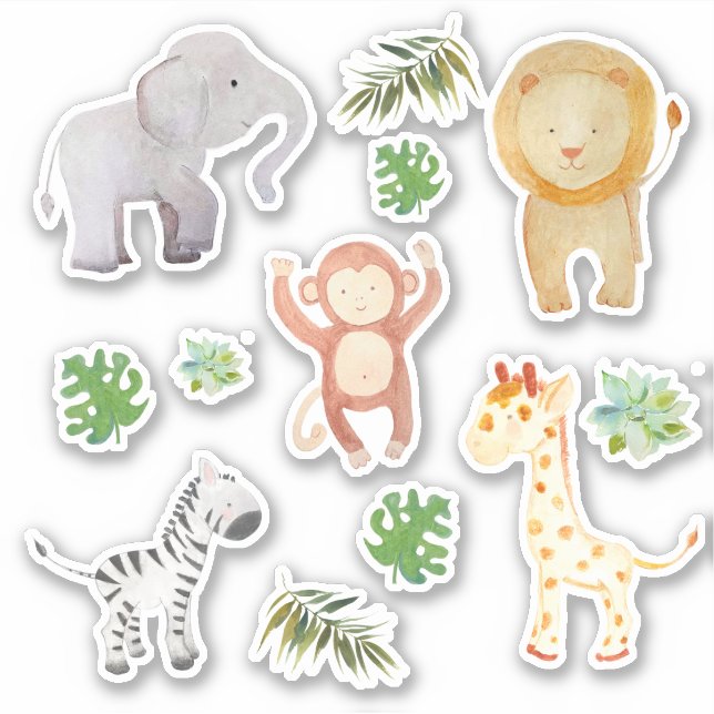 Safari Wild Animals Tropical Leaves  Sticker (Front)