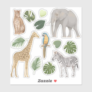 Safari Wild Animals Tropical Leaves Sticker