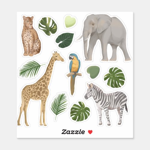 Safari Wild Animals  Tropical Leaves Sticker