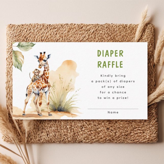 Safari Wild Baby Animal Diaper Raffle Baby Shower Enclosure Card (Creator Uploaded)