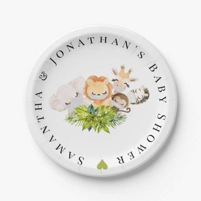 Safari Wild Baby Animals Baby Shower Paper Plates (Front)