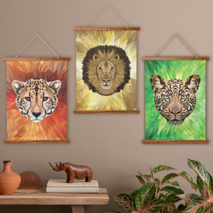 Safari Wild Cats Modern Abstract Polygonal Pop Art Hanging Tapestry