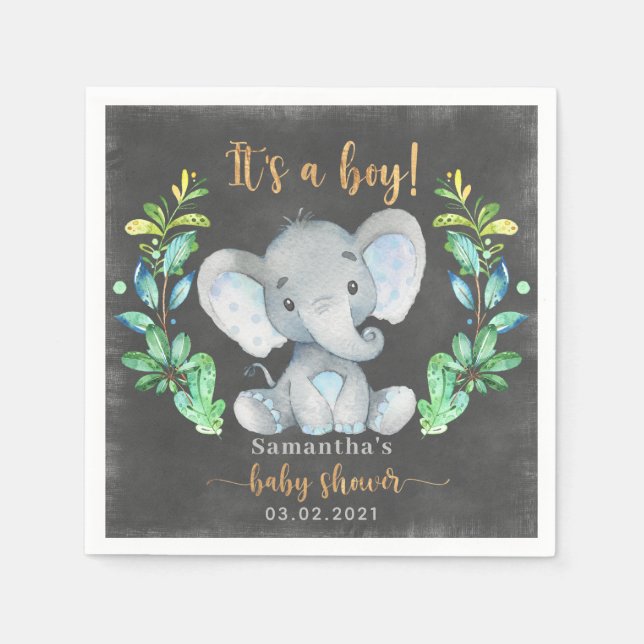 Safari Wild Elephant Baby Shower Napkins (Front)