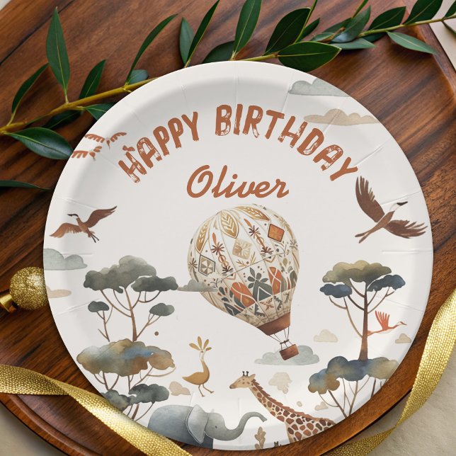 Safari Wild Hot Air Balloon Jungle 1st Birthday  Paper Plates (Creator Uploaded)