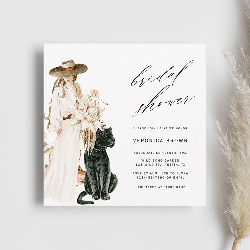 Safari Wild Leopard Boho Lady Bridal Shower Square Invitation