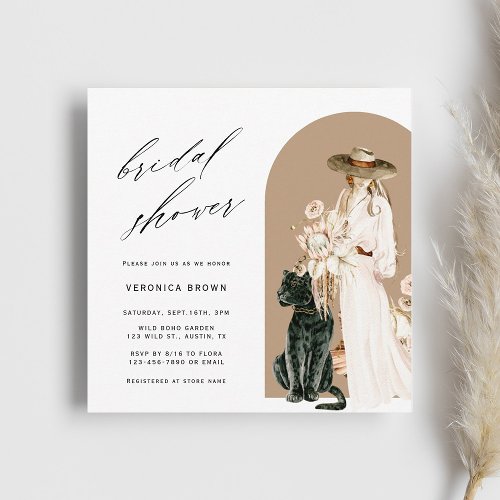 Safari Wild Leopard Boho Lady Bridal Shower Square Invitation