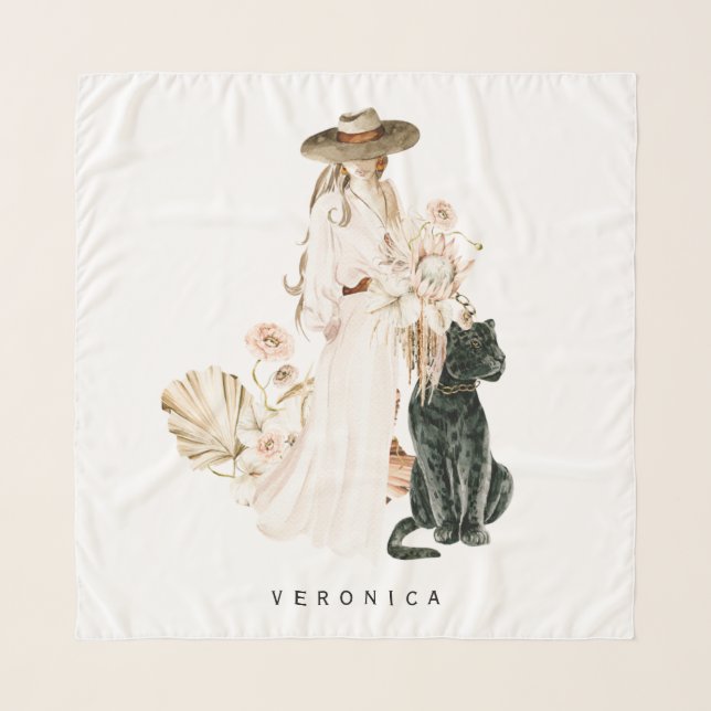 Safari Wild Leopard Boho Lady Personalized Scarf (Front)