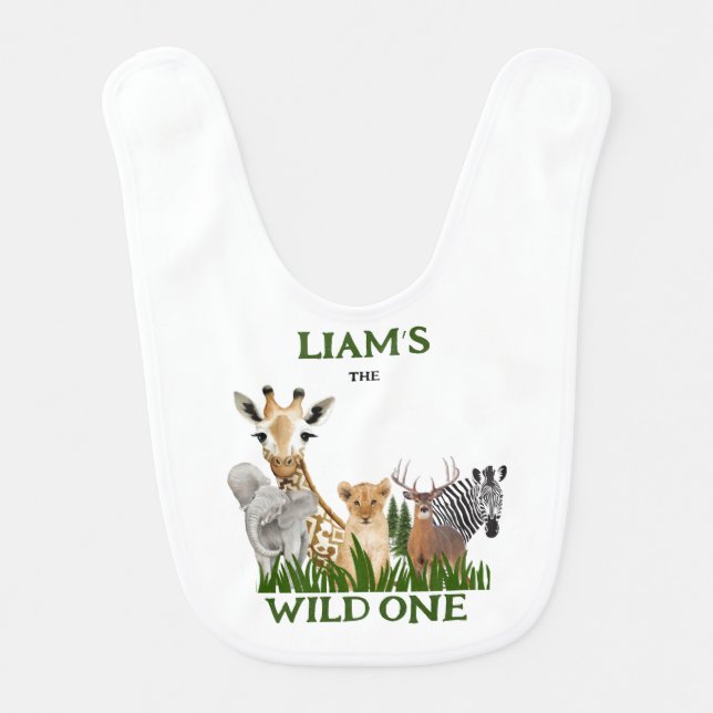 Safari Wild One 1st Birthday Baby Bib (Front)