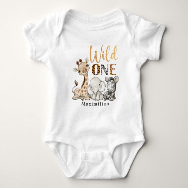 Safari Wild One 1st Birthday Baby Bodysuit (Front)