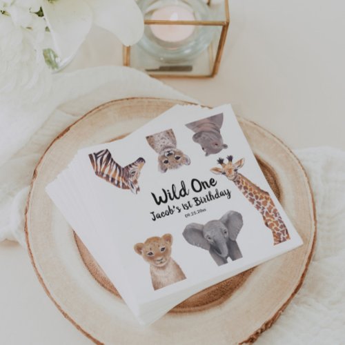 Safari Wild One 1st Birthday Boy Napkins