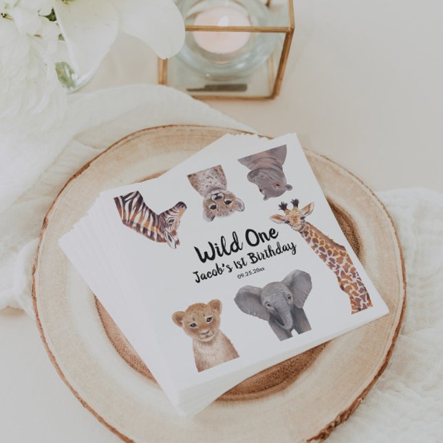 Safari Wild One 1st Birthday Boy Napkins (Creator Uploaded)