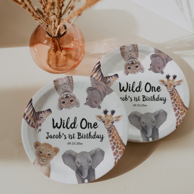Safari Wild One 1st Birthday Boy  Paper Plates (Creator Uploaded)