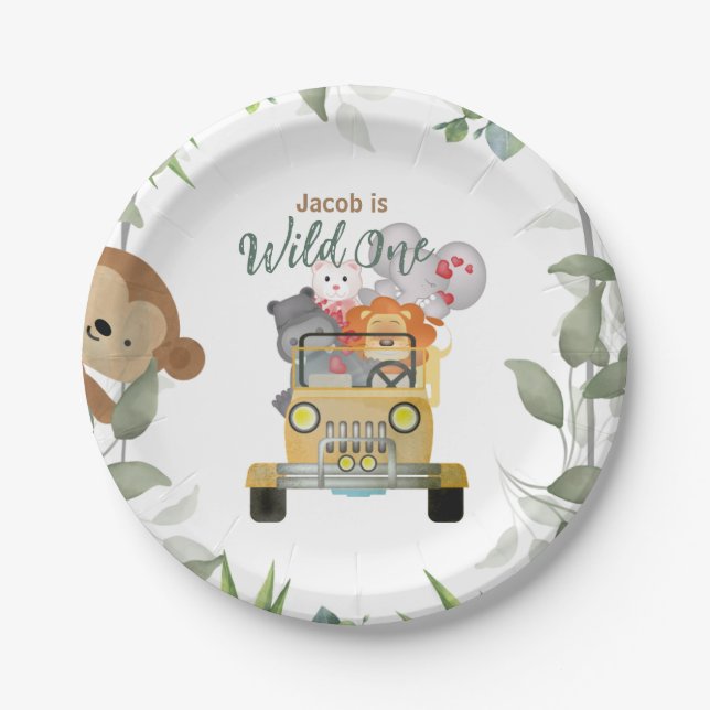 Safari Wild One 1st Birthday Boy   Paper Plates (Front)