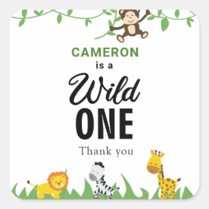 Safari Wild One 1st Birthday Cute Kawaii Square Sticker