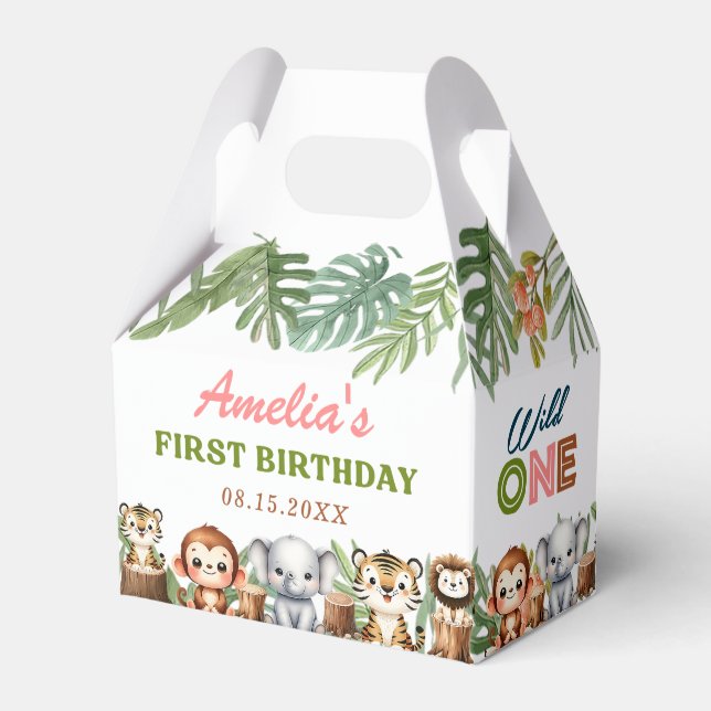 Safari Wild One 1st Birthday Favor Boxes (Front Side)