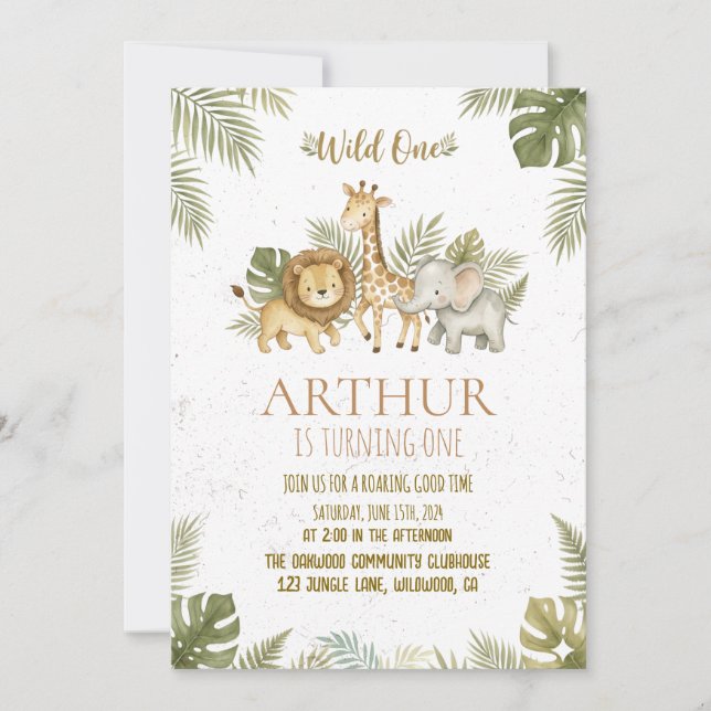 Safari Wild One 1st Birthday Invite Map (Front)