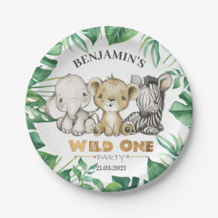 Safari Wild One 1st Birthday Lion Zebra Elephant Paper Plates