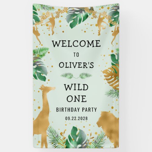 Safari Wild One 1st Birthday Party Green Welcome Banner