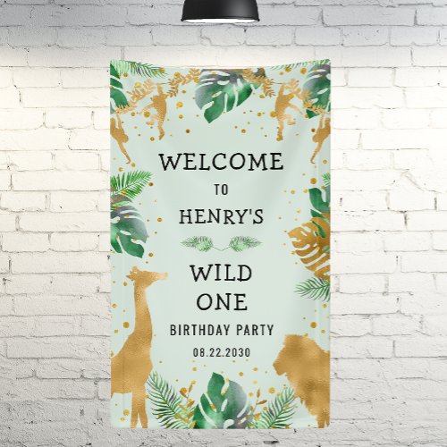 Safari Wild One 1st Birthday Party Green Welcome Banner