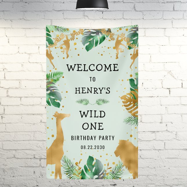 Safari Wild One 1st Birthday Party Green Welcome Banner (Creator Uploaded)