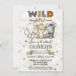 Safari Wild One 1st Birthday Party Invitation