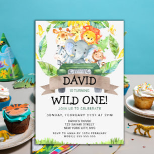 Safari Wild One 1st Birthday Party Invitation