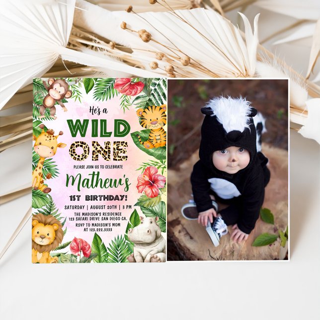 Safari Wild One 1st Birthday Photo Invitation (Creator Uploaded)
