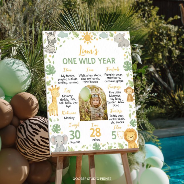 Safari Wild One 1st Birthday Photo Milestone Sign (Creator Uploaded)