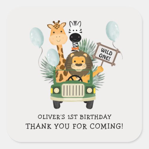 Safari Wild One 1st Birthday Thank You Square Sticker