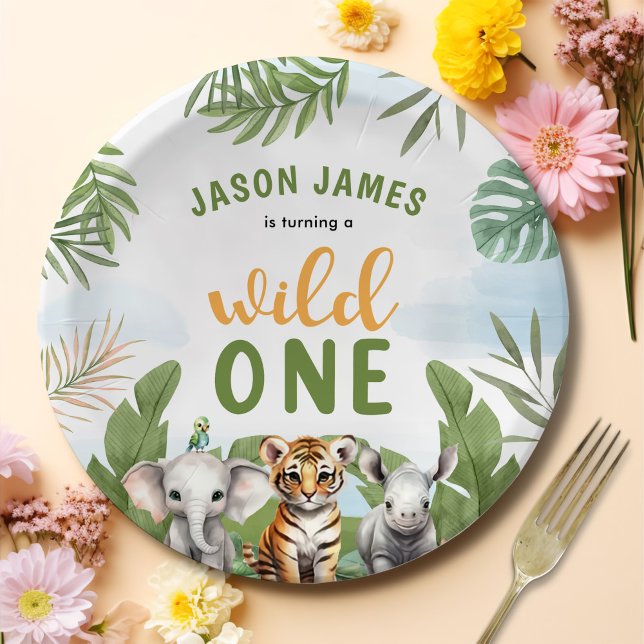 Safari Wild One 1st Boy Birthday Paper Plates (Creator Uploaded)
