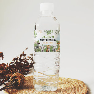 Safari Wild One 1st Boy Birthday Water Bottle Label