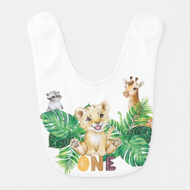 Safari Wild One Animal Jungle cute 1st Birthday Baby Bib (Front)