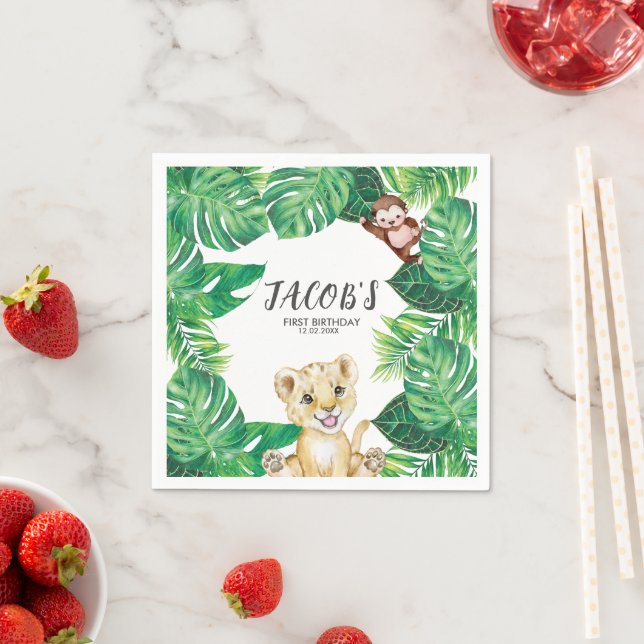 Safari Wild One Animal Jungle Photo 1st Birthday Napkins (Insitu)
