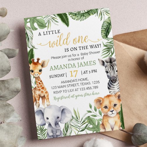 Safari Wild One Animals Baby Shower Invitation