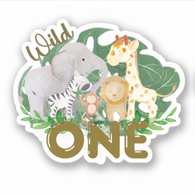Safari Wild One Animals Tropical Leaves  Sticker (Front)