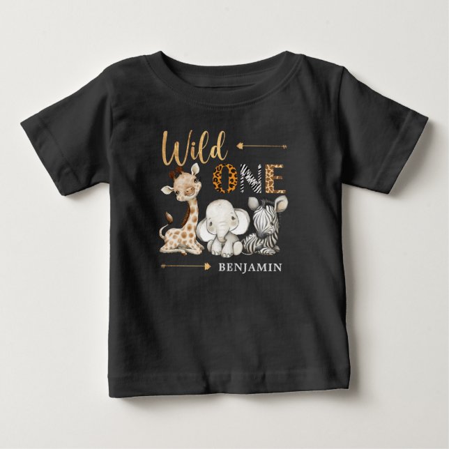 Safari Wild One Baby Animals 1st Birthday Baby T-Shirt (Front)